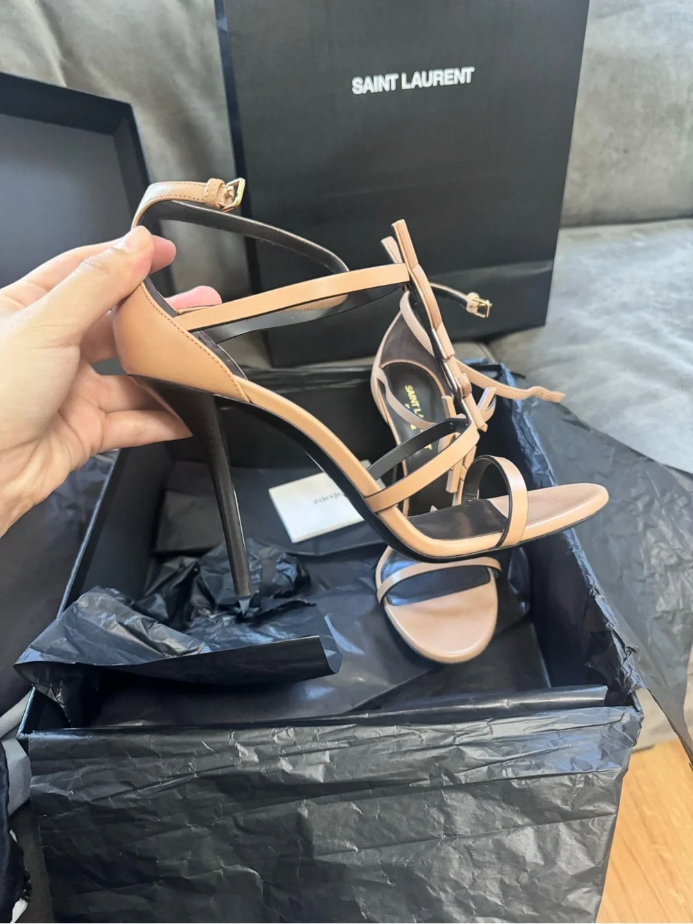 BRAND NEW Saint Laurent Cassandra Beige  High-Heel Sandals - Picture 4 of 4